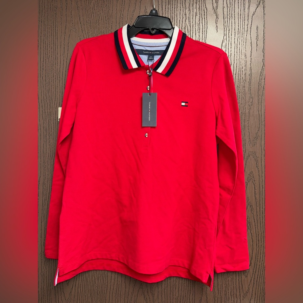 Tommy Hilfiger Men's Red Long Sleeve Polo